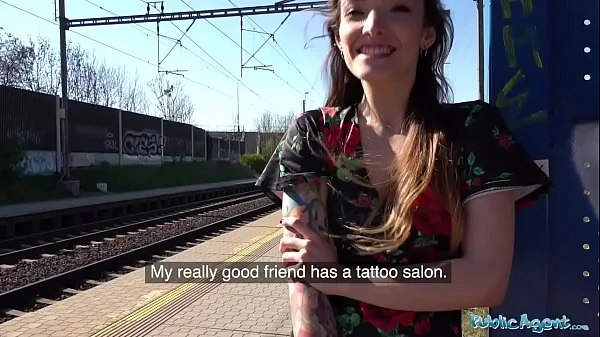 Public Agent Tattooed sexy minx Kylie Nymphette cums on cock outdoors