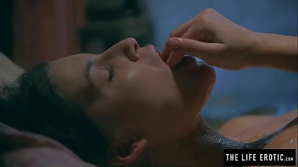 Puffy nippled beauty masturbates hard with honey and a cucumber