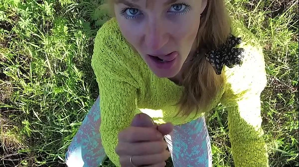 Russian MILF agrees to risky sex in the park with a stranger. POV Public Blowjob and Doggystyle