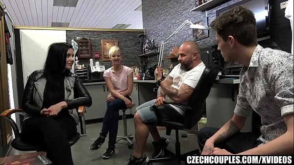 Foursome Group Sex in Public BarberShop