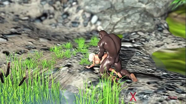 Anal sex on the jungle! A sexy girl dreams to have sex with a black man on a lost island