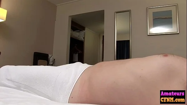 Nasty cfnm sucking on voyeur cock