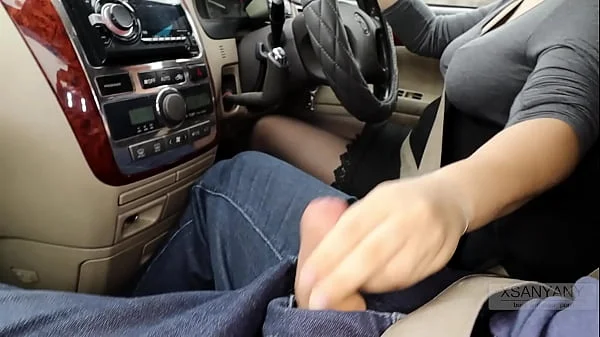 Extreme and risky handjob while driving car ! SanyAny nylon ;-)