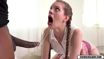 Black thug pulls pig tails as she fucks white bitch hard