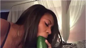 Food Sex - Sloppy Blowjob - Sucking Cucumbers - Spitting - Ebonylovers