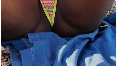 Caught Adjusting Bikini Thong On A Public Beach - Pussy Slip And Cameltoe Pov Candid - Camel Toe Pussy