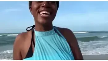 Black teen 18+ in interracial threesome at the beach