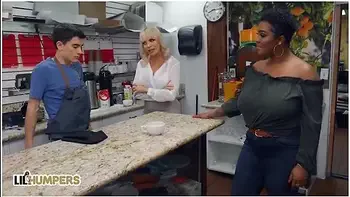 Lucky Barista Fucks His Sexy Boss Dana Dearmond & A Curvy Costumer Layton Benton