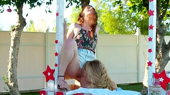Petite Ivy Wolfe Outdoor Lesbian Charity Kissing Booth Gets Wild with Danni Rivers Sneaking for Hardcore Fuck