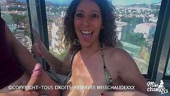 Misschaudexxx sucks big dick and gets fucked hard in outdoor cable car