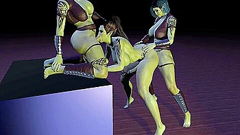 Standing Fuck With 3 Futanari Ork Dickgirls