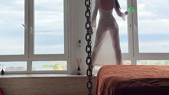 Skinny Russian Cleaning Lady In Short Dress Foot Fetish POV Worship
