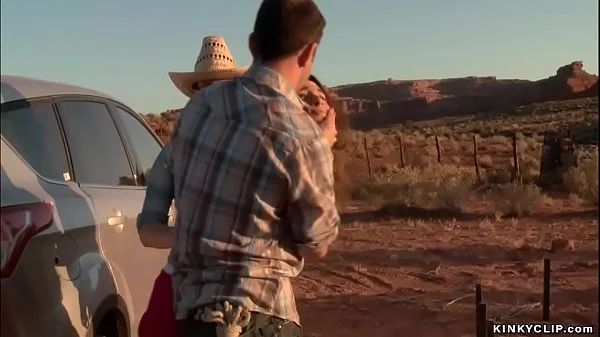 Bound hitchhiker anal toyed in desert
