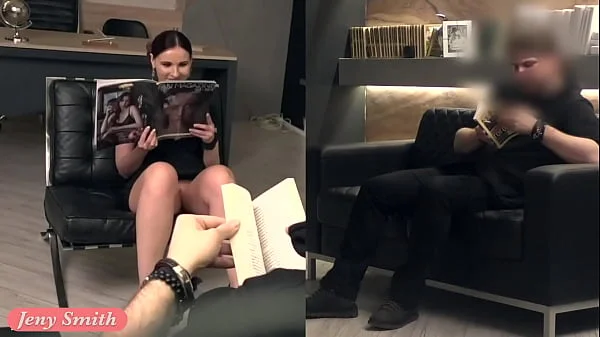 Silence. Jeny Smith with no panties teasing a man. Hidden camera office prank