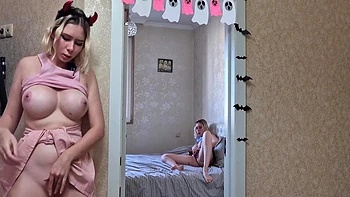 Caught My Stepsister Playing With Her Pussy Ended Up Cumming Together. Halloween 2025