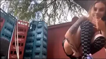 Outdoor squirt show Hotfallingdevil , hide in Yard and squirt hard