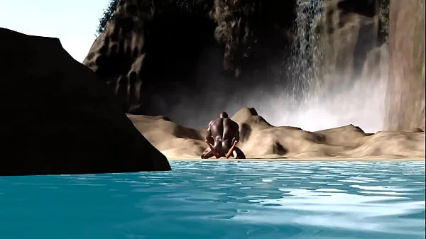 Hot sex on the beach! Big black man bangs a horny ebony on the savage island