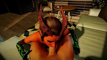 Demon Girl with Toxic Green Eyes Gives Blowjob in POV