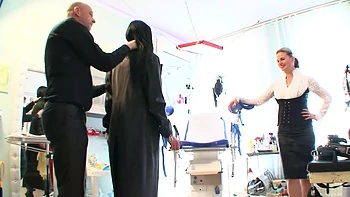 Humiliating bondage, foot stretching