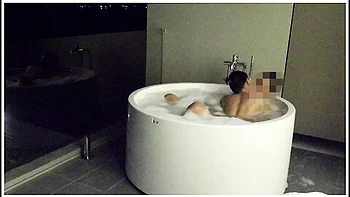Asian Couple Having Sex In An Outdoor Jacuzzi, Someone Is Peeking