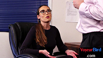 Sexy office voyeur teasing colleague