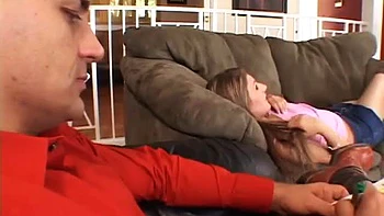 Young slut blowing big cock and getting pounded