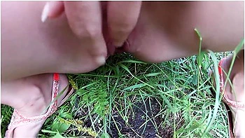 Hot Wife Pissing On The Grass In The Park (public Pee)