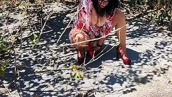 50 Plus Mature Beauty Masturbates Outdoor