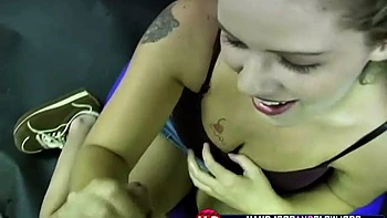 Hot teen tugging cock gets off in POV secret sex