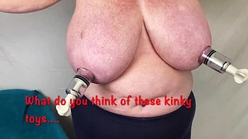 Mature British Granny Plays with Kinky Tit Toys and Big Natural Tits