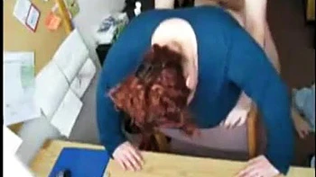 Camera catches horny slutty married woman fucking her co-worker at her job  by her desk during overtime: Porn