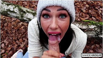 Freckled Teen Sucks & Swallows In The Woods - Shaiden Rogue