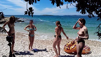 Two hot lesbians rebeka and Miss Pussycat enjoy the beach