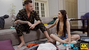 FFM threesome on the sofa with Mia Grandy and Skye Young - HD