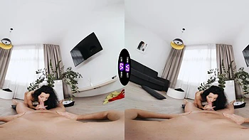 A sexy walk of a brunette teen with long hair in a mini dress