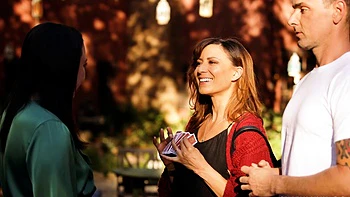 Two milfs and a young girl in an intense threesome scene