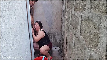 Filipina Taking A Bath Outside The House Got Fuck