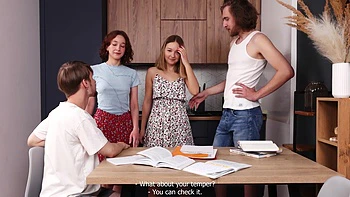 Two cute teens, Mila Ex and Alison Lip, finger their pussies together.