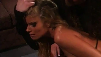 Horny blonde slut bound to chair and gets pussy and boobs teased