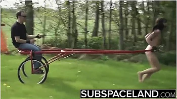 Teen 18+ Humiliated Tied To A Cart And Slapped With A Wet Towel In Submission