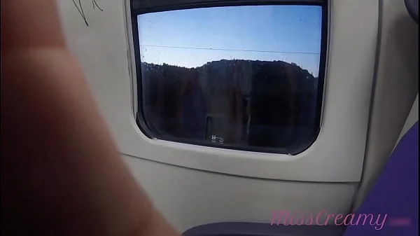 Flashing my pussy in front of people in public train and I masturbate me - it's very risky with people near - MissCreamy
