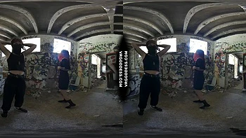 Risky Public Nudity — Hot Girls on Vacation Spray Painting Graffiti