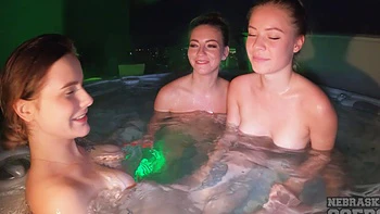 Lesbian teens Angelica and Kristina play by the pool