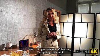 DEBT4k. Curvy bitch Karina King is fucking with a debt collector