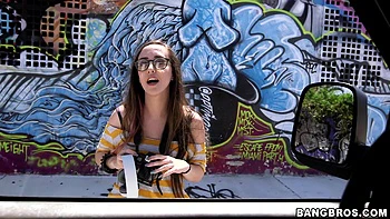 Amateur with glasses gets fucked on BangBus