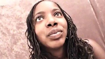 Cum hungry ebony goes down on dick in POV close up