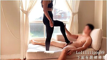 Fitness Asian Teen In Lululemon Yoga Pants And Pantyhose