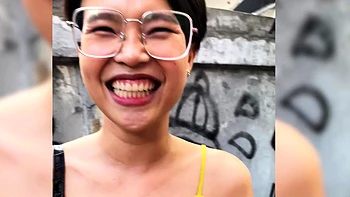 Skinny Thai girl with glasses loves sex