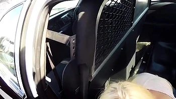 Naughty blonde pleasures cop in car - pov