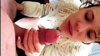 Brunette Amateur Sucks and Jerks Dick, Cum in Mouth